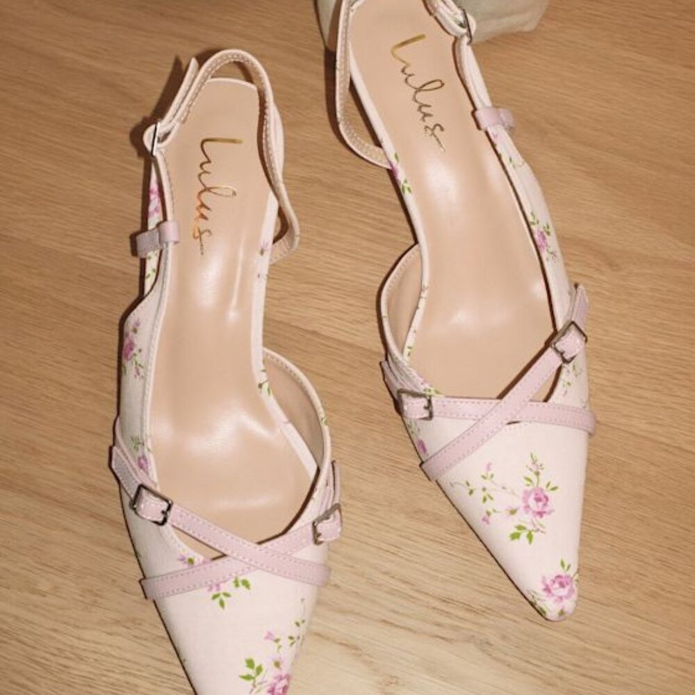Lulus Marinette Lilac Floral Pointed-toe Kitten Heel Pumps White